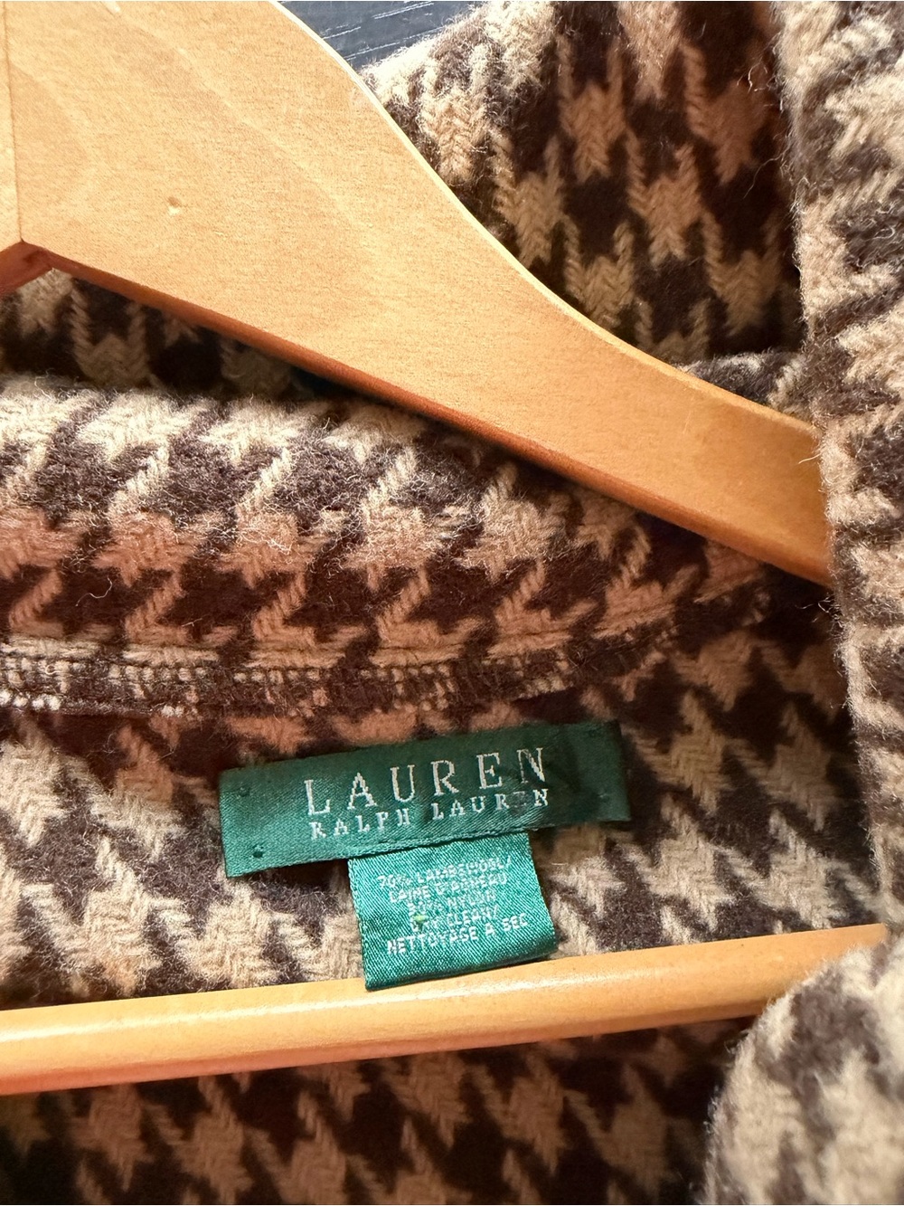 Ralph Lauren Brown & Cream Houndstooth Hooded Poncho - Picture 4 of 6